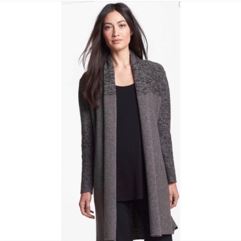 Eileen Fisher Yak and Wool Blend Gray Open  Long duster Cardigan Size S